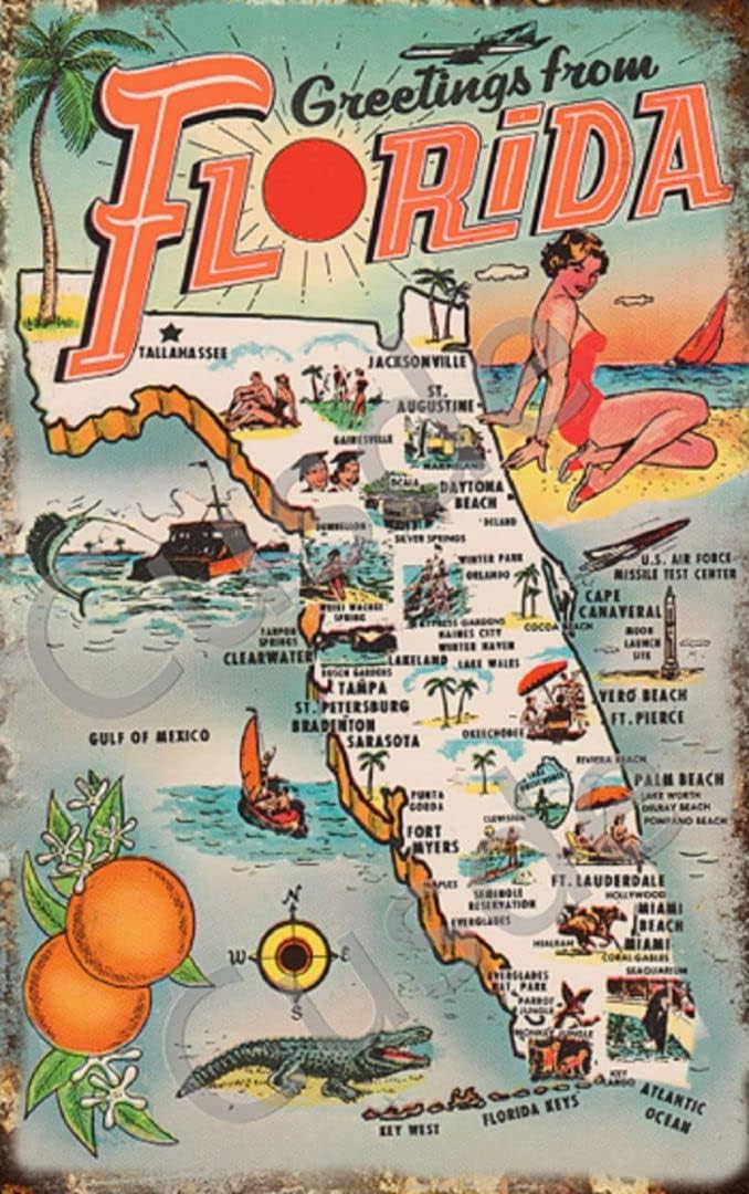 Vintage Collectible Posters - Cusde Vintage 1954 Florida'dan Selamlar Koleksiyon