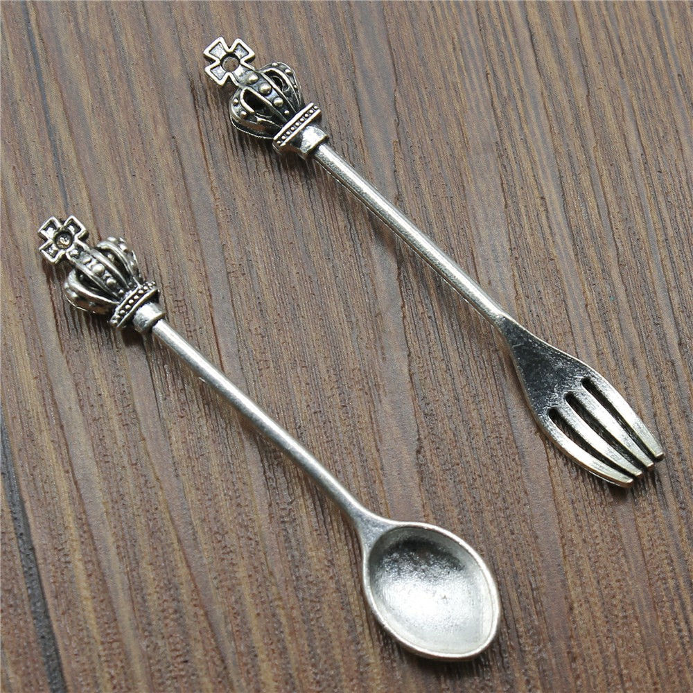 Vintage Collectible Spoons - 10 adet antik gümüş renk taç